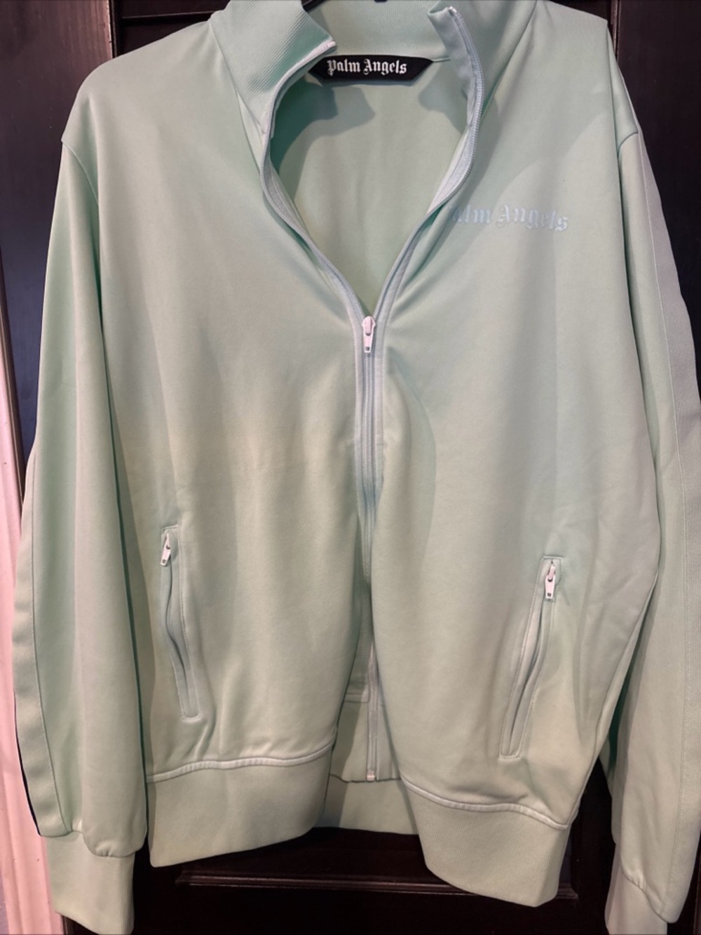 Palm Angels Mint Green Track Jacket with Branded Neck Tag